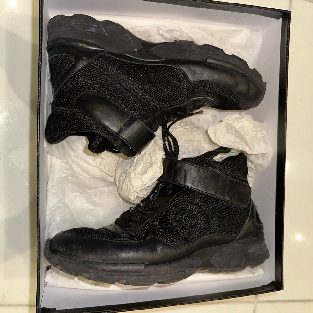 Black Chanel Size 6 High Top Sneakers